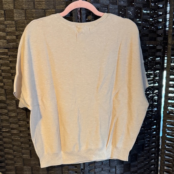 Quince Lightweight Cotton Cashmere Link Stitch Dolman Sweater Heather Oatmeal M - Picture 7 of 8